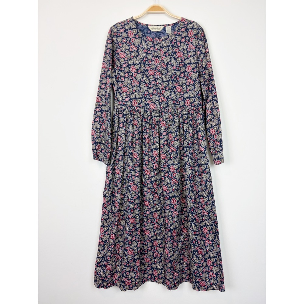 VTG Eddie Bauer Floral Corduroy Midi Dress Size M Cottagecore Prairie